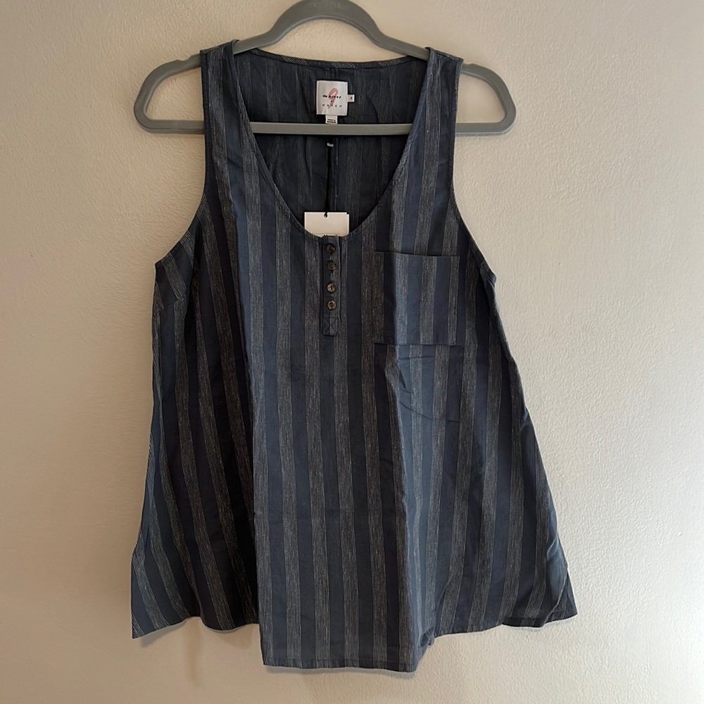 NWT the Nines by Hatch blue striped maternity shirt Size M